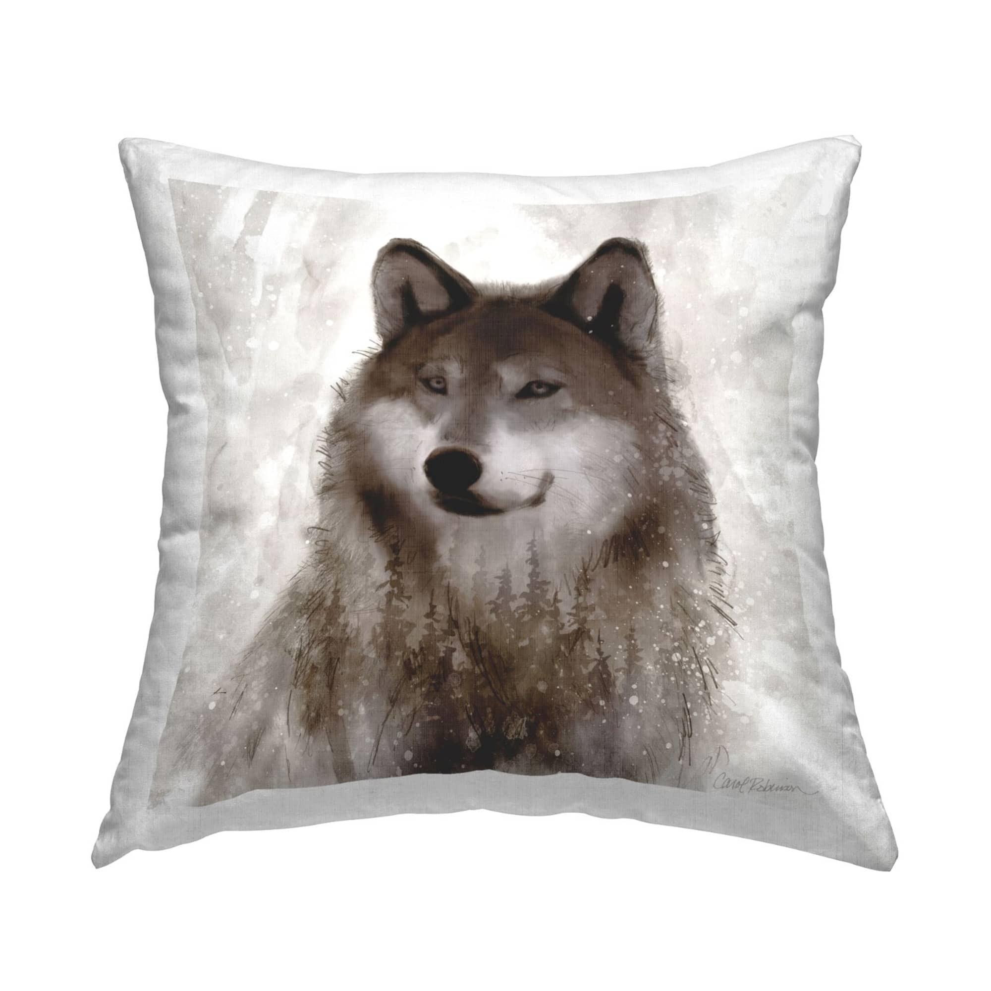 Stupell Industries Woodland Wild Wolf Portrait Abstract Fir Tree Forest Throw Pillow 18" x 18"